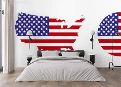 America. USA map with flag america. USA. Star with flag america. USA map with star and flag in circle, isolated. Vector illustration Wall mural