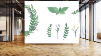 Botanical frame elements collection for wedding invitation. Circle, glitters, leaf branches, flower, eucalyptus. Design for wedding, card, invitation, greeting Wall mural