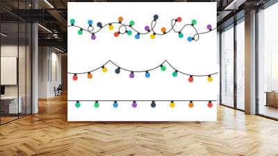 Christmas lights bulbs. Colorful christmas lights bulbs isolated on white background. Color garlands. Lights bulbs in simple trendy flat design. Christmas illustrtation. Vector Wall mural