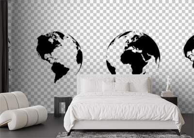 earth globe collection. set of black earth globes, isolated on transparent background. four world map icons in flat design. earth globe in modern simple style. world maps for web design. vector Wall mural