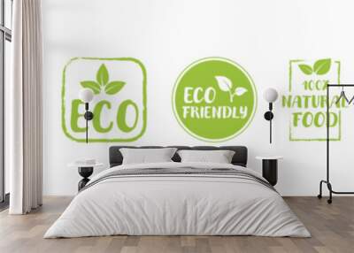 Organic icon set. Eco - vector icons. Set of Eco, Free gluten, Natural 100%, Eco Friendly, Organic product, Vegan Wall mural