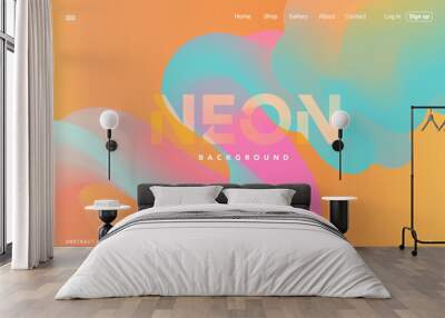 Neon Holographic fluid wave gradient landing page. Cyan modern flow bland shape background design for cover, poster, flyer, presentation, advertising, banner Wall mural