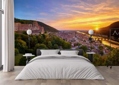 Spectacular sunset in Heidelberg, Germany Wall mural