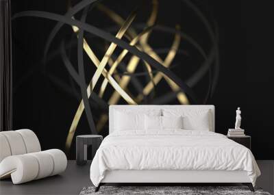 Abstract gold and black motion rings on black background Wall mural