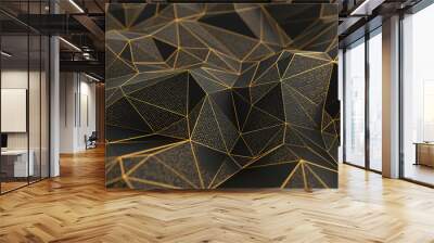 Abstract low-poly black background with golden lines Wall mural