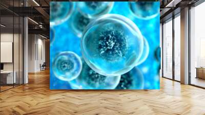 Cell abstract concept. Microorganisms under microscope Wall mural