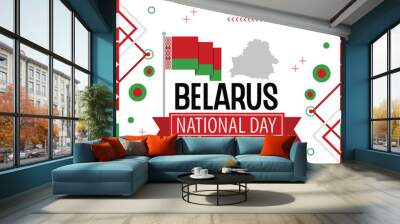 Belarus national day banner with map, flag colors theme background and geometric abstract retro modern colorfull design Wall mural