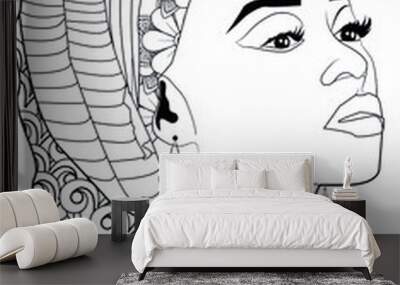 Black Women Face Coloring Page For Adults Wall mural