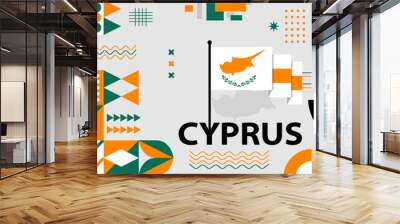 Cyprus national or independence day banner for country celebration. Cyprus Flag map with raised fists. Modern retro design with typorgaphy abstract geometric icons. Vector illustration	 Wall mural