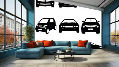 Set of different car silhouette on white background Wall mural