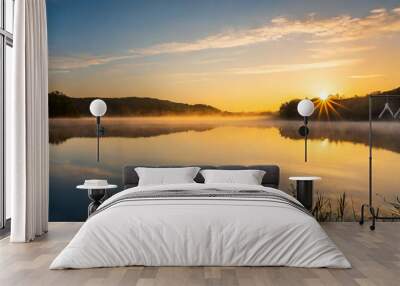 sunrise over lake Wall mural