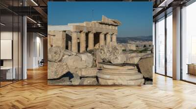 Ruins of Parthenon temple with monumental gateway Propylaea in the Acropolis of Athens, Attica, Greece Wall mural