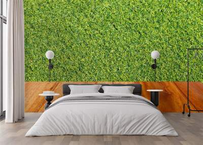 green grass on wood floor,in sunny day  of beauty natural backgr Wall mural