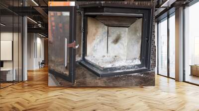 Man cleaning fireplace from ashes Wall mural