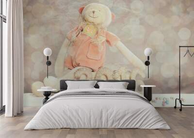 Toy monkey sit on two thousand and sixteen Wall mural