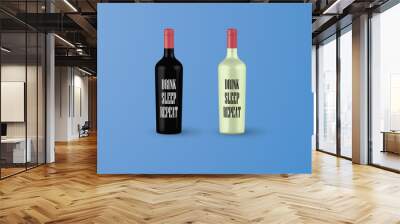 3D Red and White wine bottles mock up Wall mural