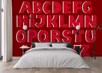 Bold alphabet decorated with nordic folk ornaments Wall mural