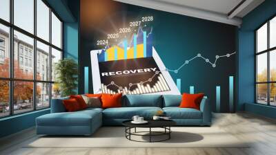 2024 to 2028 with growth graph on computer tablet. Business recovery concept and return on investment idea Wall mural