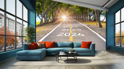 Five years from 2023 to 2027 on asphalt road surface. Beginning business startup to success concept and challenge investment idea Wall mural