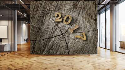 Happy New Year 2017, nature concept and wood number idea Wall mural