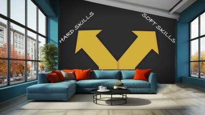 Hard skills and soft skills direction with yellow arrow on grey background. Business development success concept and power of learning with challenge idea Wall mural