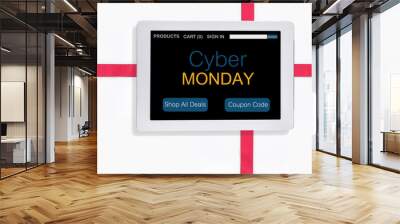 Online shopping website with cyber monday word on computer tablet screen Wall mural