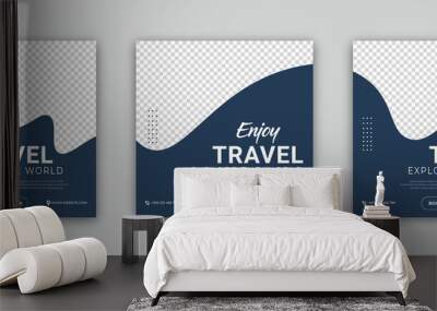 Travel agency social media post template design. Set of web banner, flyer or poster for travel agency. Digital advertising banner promotion. Wall mural