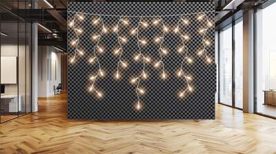 Glowing light bulbs Christmas and New Year. Realistic retro garland isolated on transparent background. Set Xmas decorations for festive design of postcard, banner, poster, website. Vector design Wall mural