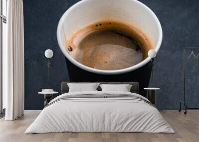 A cup of hot espresso coffee, black coffee in paper cup. Wall mural