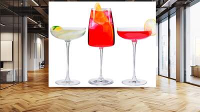 Cocktail menu, different set of classic cocktails isolated, a collection of alcoholic beverages for the menu on a white background Wall mural