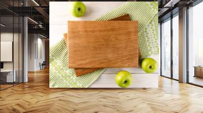 green apples empty wooden cutting board Wall mural