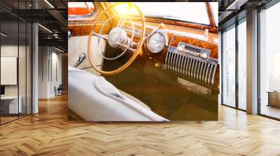 Interior of a classic vintage car with sun glare Wall mural