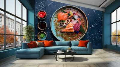 Sashimi set, Japanese food sashimi a traditional dish of raw fish served on the table with copy space Wall mural