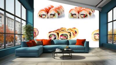 Sushi Rolls Set, maki, philadelphia and california rolls, on a white background. Wall mural