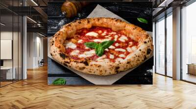 true Italian Pizza. Traditional Pizza Margherita with fresh mozzarella and basil Wall mural