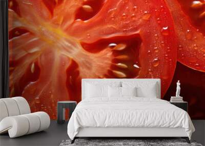 A striking macro capture of a sliced tomato's. Wall mural