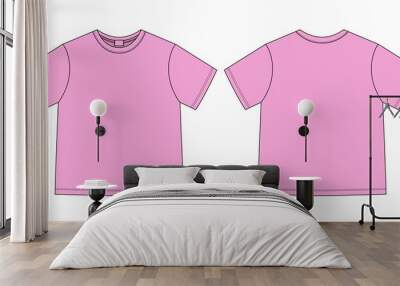 Apparel technical sketch unisex oversize t shirt. T-shirt design template. Pink color. Wall mural