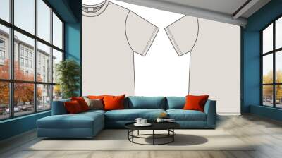 Apparel technical sketch unisex t shirt. Grey color. T-shirt design template. Wall mural