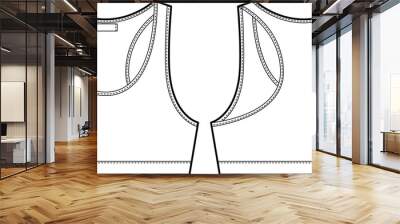 Bra technical sketch illustration. Women's yoga underwear design template. Casual underclothing. Wall mural