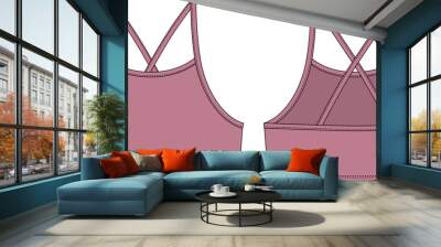 Girl bralette technical sketch. Pudra color. Women's top bra with straps underwear design template. Wall mural