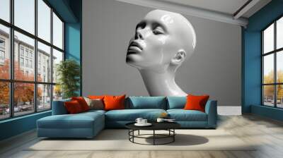 Glossy White Mannequin Head on Neutral Background Highlighting Elegance Wall mural