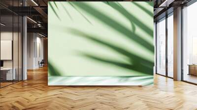 Green Palm Leaves and Shadows on Light Background   Minimalist Botanical Wall mural