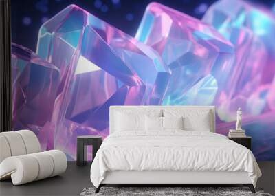 Macro view of a shiny, transparent gemstone with a holographic glow. Wall mural