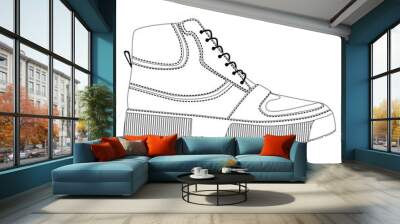 Men shoes high top sneakers isolated. Male man season shoes icons. Technical sketch. Wall mural