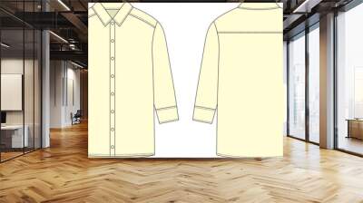 Oversized shirt with long sleeves and buttons technical sketch. Milk color. Unisex casual shirt mock up. Wall mural