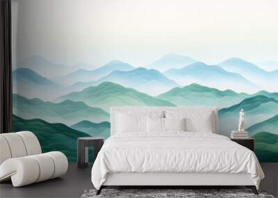 Serene morning view of misty green mountains in a peaceful landscape Wall mural