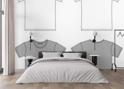 Set of blank t shirt outline sketch. Apparel t-shirt CAD design. Isolated technical fashion illustration Wall mural