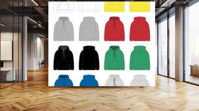 Set of technical sketch for men hoodie. Template hoody. Wall mural