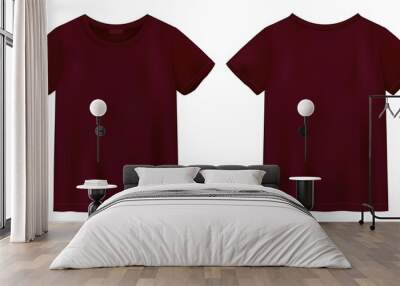 Unisex burgundy color t shirt mock up. T-shirt design template. Wall mural