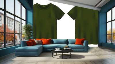 Unisex olive color t shirt mock up. T-shirt design template. Wall mural